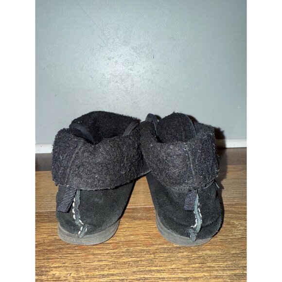 American Eagle Black Genuine Cow Suede Faux Fur Ankle Moccasin Booties Sz 9 - Picture 7 of 14